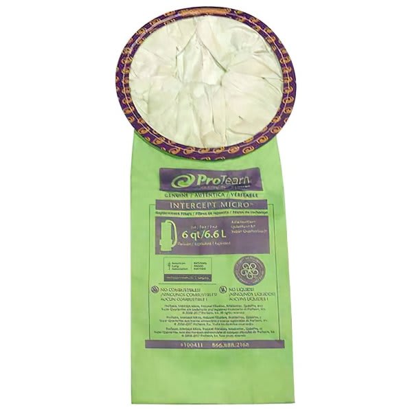 ProTeam Intercept Micro Filter Bag, Open Collar. Fits For Round ProTeam Backpack Vacuums, 6 Qt, Package Of 10