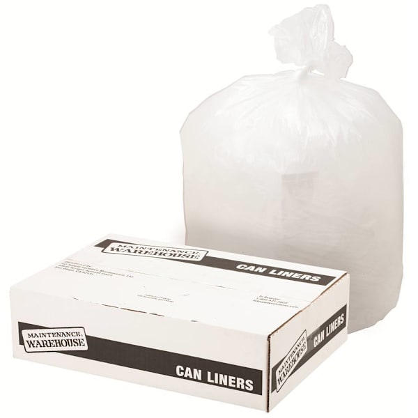 Maintenance Warehouse Can Liner 8-10 Gal. 6 Mic High-Density, Natural, 24" X 24" Pack Of 1000