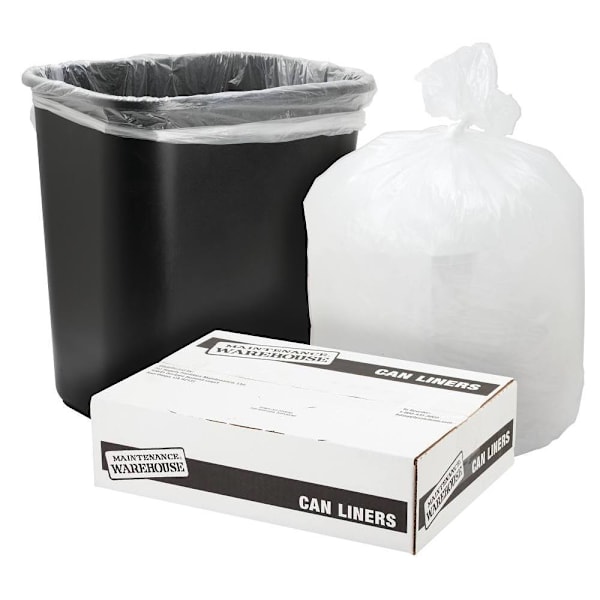 Maintenance Warehouse Can Liner 60 Gal. 14 Mic High-Density, Natural, 38" X 58" Pack Of 200