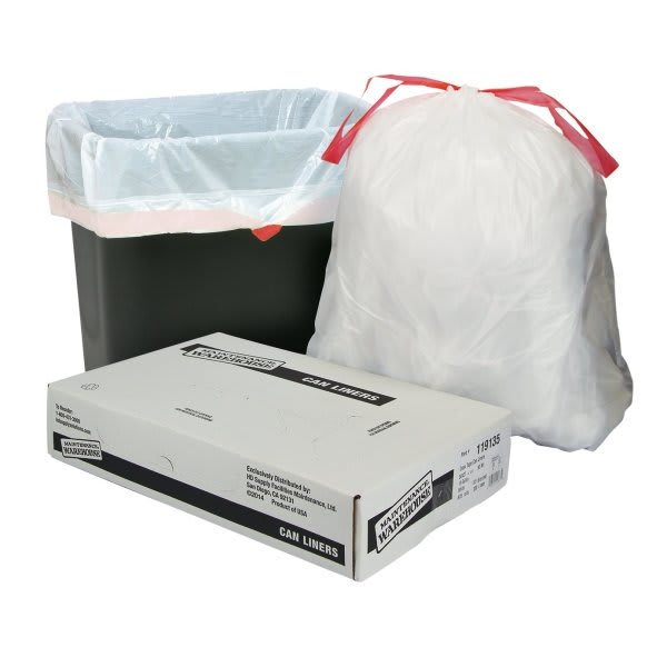 Maintenance Warehouse Can Liner 13 Gal. 0.9 Mil Low-Density, White, 24" X 27" Pack Of 200