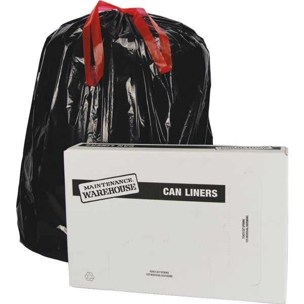 Maintenance Warehouse Can Liner 33 Gal. 1.2 Mil Low-Density, Black, 33" X 38" Pack Of 150