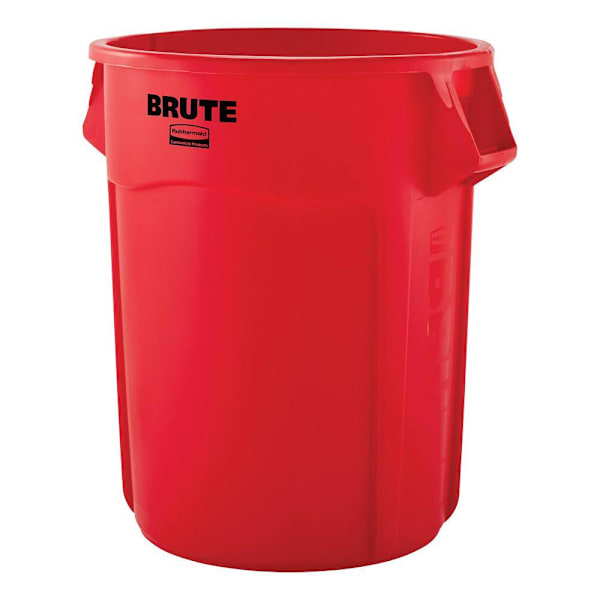 Rubbermaid Commercial BRUTE 55 Gal. Round Trash Can, Vented, Red, 3-Pack