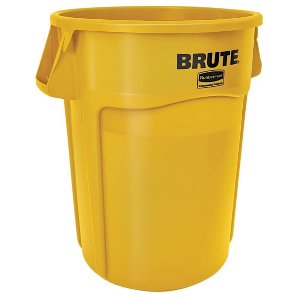 Rubbermaid Commercial BRUTE 55 Gal. Round Trash Can, Vented, Yellow, 3-Pack