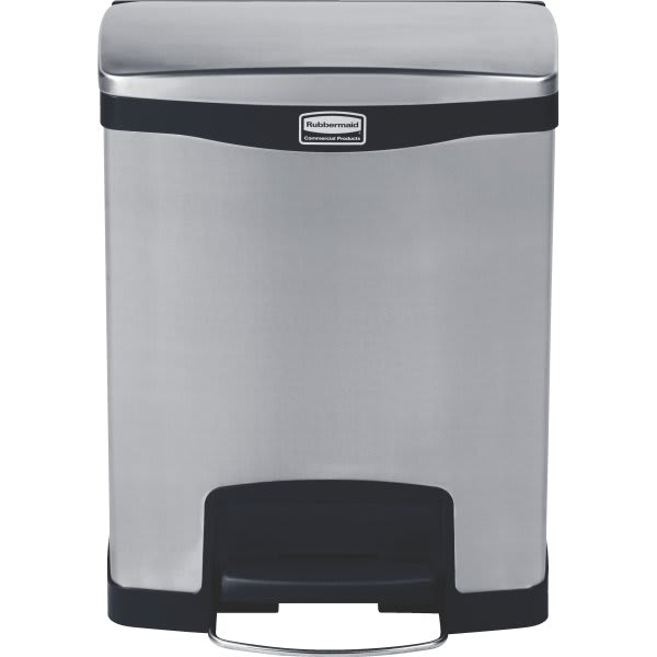 Rubbermaid Commercial Slim Jim 8 Gallon Front Step-On Stainless Steel Trash Can (Black)