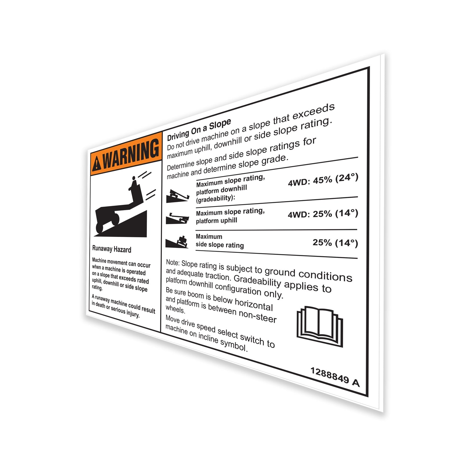 Genie Part # 1288849GT – Decal, Warning, Runaway Machine