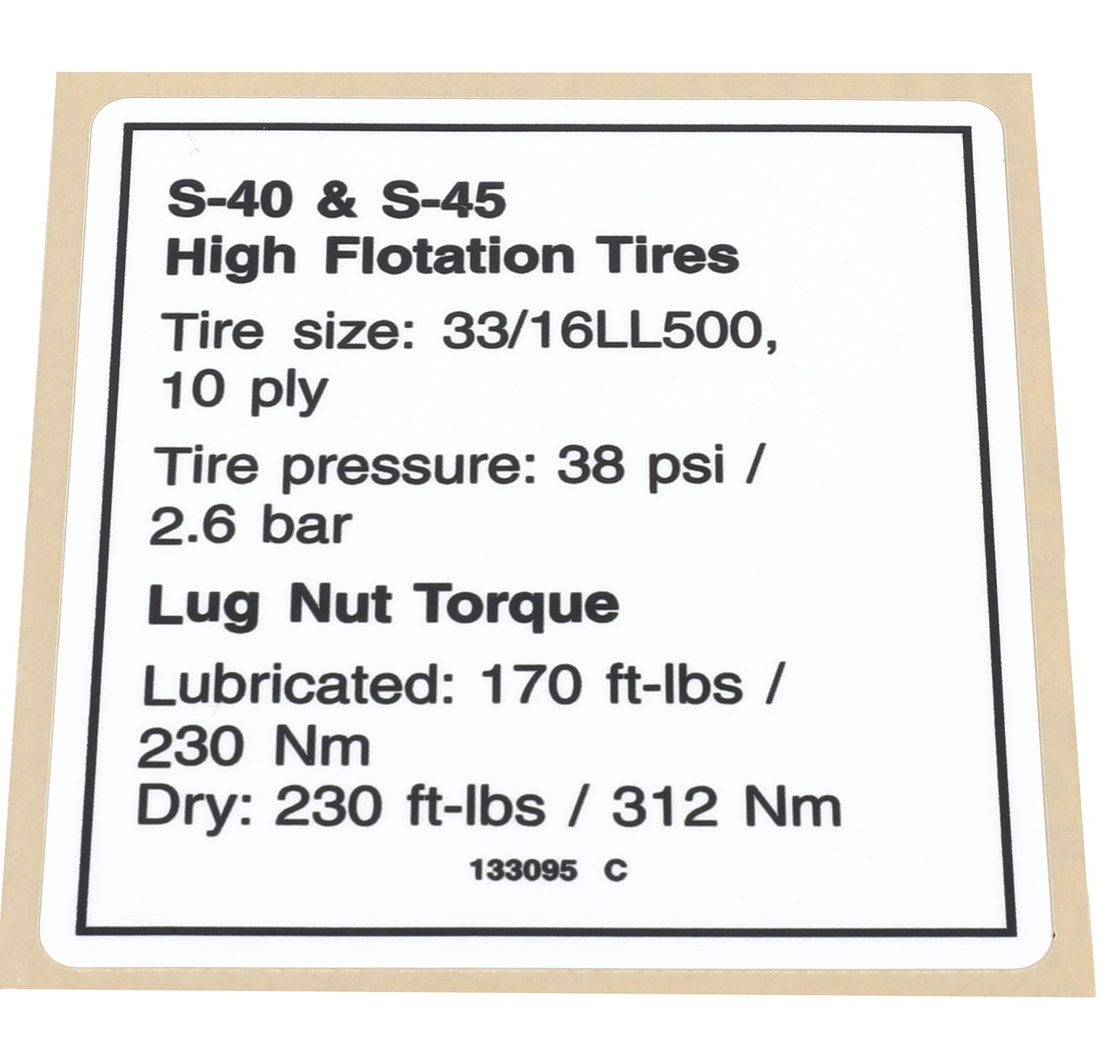 Genie Part # 133095GT – Decal, Notice, Hi Float Tires