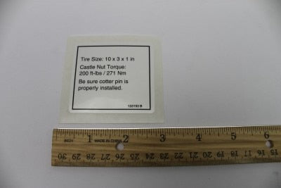 Genie Part # 133193GT – Tire Specs Decal Label