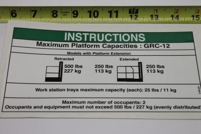 Genie Part # 133196GT – Decal-Notice, Max Cap-500 LB