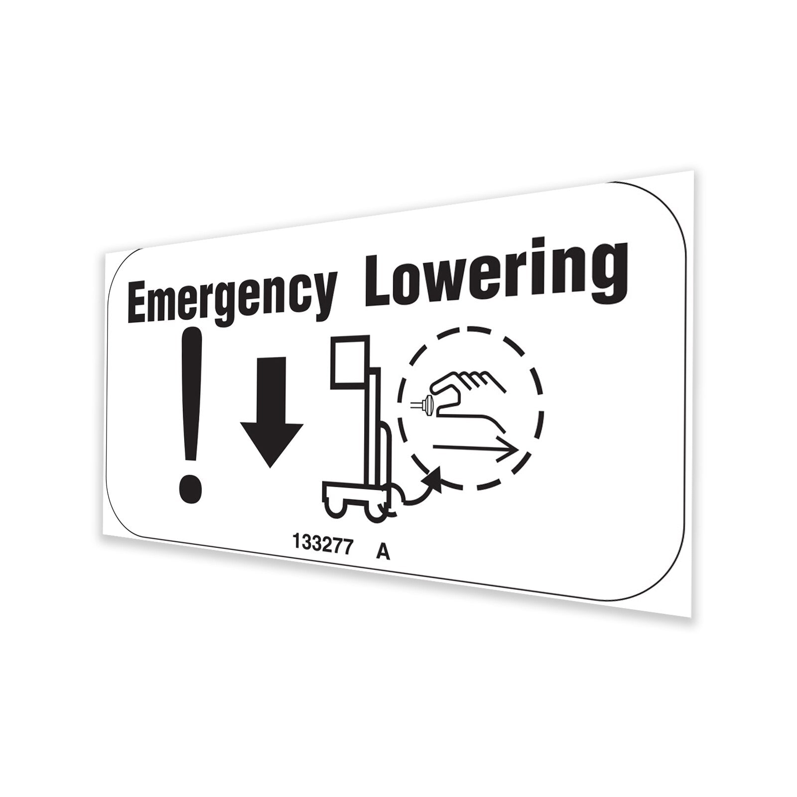 Genie Part # 133277GT – Decal, Label, Emergency Lowering