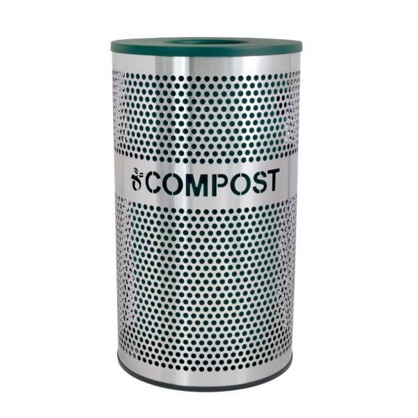 Venue 33 Gallon Perforated Stainless Steel Compost Receptacle (Silver/Green)