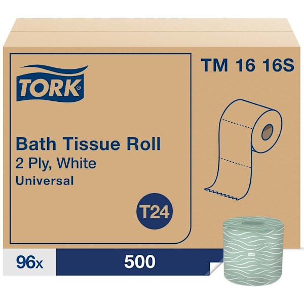 Tork Universal 2-Ply Toilet Paper Rolls, White, T24 System, 500 Sheets/Roll, 96 Rolls/Case