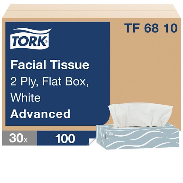 Tork Advanced Facial Tissue, 2-Ply, White, 100 Tissues/Box, 30 Boxes/Case