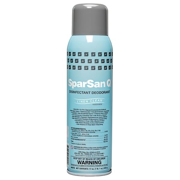 Spartan SparSan Q Disinfectant Deodorant, Aerosol, Linen Clean Scent, 17 Ounce