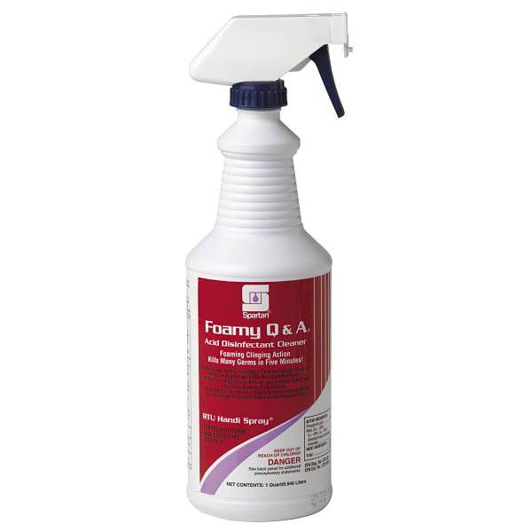 Spartan Foamy Q&A One Step Cleaner/Disinfectant, Floral Scent, 1 Qt, Case Of 12