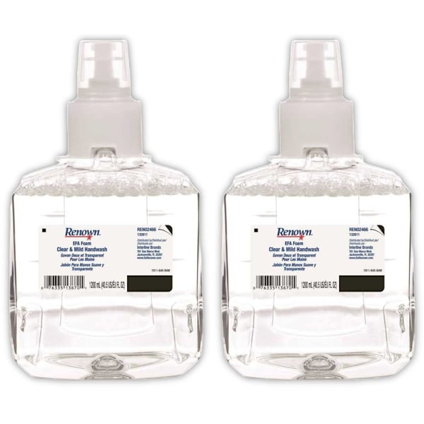 Renown Efa 1200 mL Clear And Mild Fragrance-Free Foam Hand Soap Refill, For Renown Efa Dispensers, Case Of 2