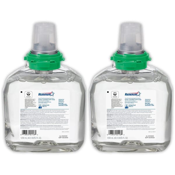 Renown Tfx 1200 mL Green Certified Fragrance-Free Foam Hand Soap Refill For Renown Tfx Dispensers, Case Of 2