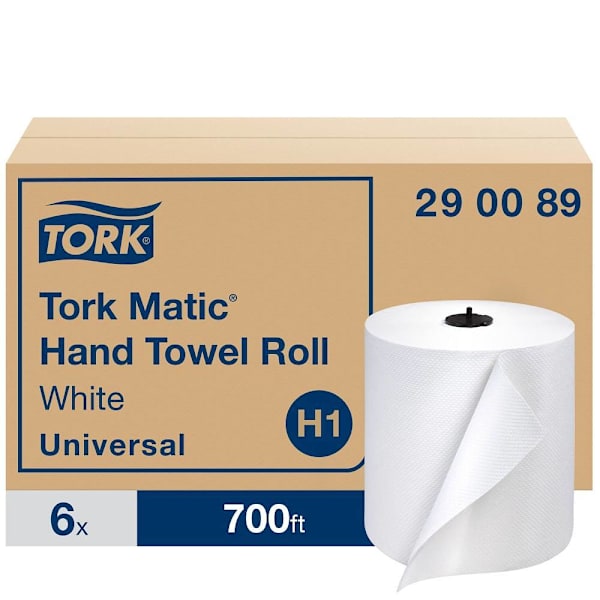 Tork Universal Matic Hand Towel Rolls, White, H1 System, 700 ft/Roll, 6 Rolls/Case
