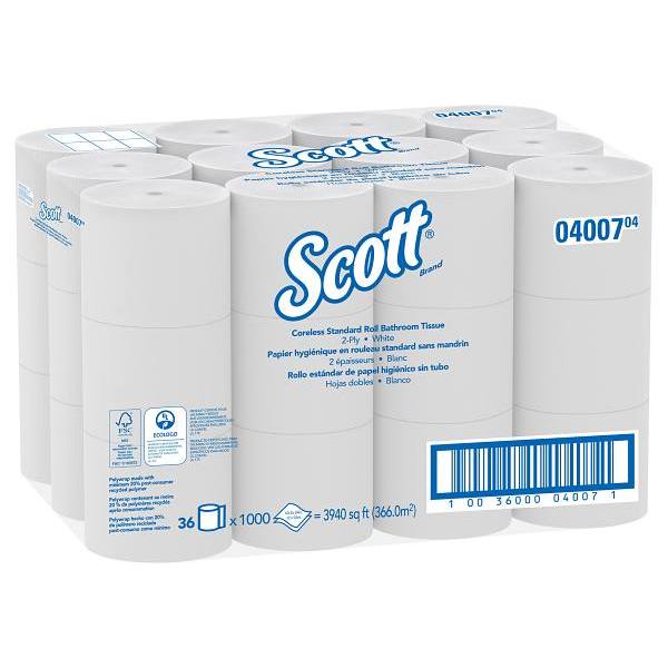 Scott Essential 2-Ply Standard Roll Coreless Toilet Paper, 36 Rolls Case Of 36