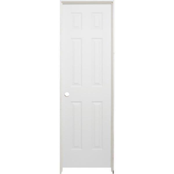 Masonite 24 In. X 80 In. X 4-9/16 In. Primed 6-Panel Single Prehung Interior Door Right Hand Flat Jamb