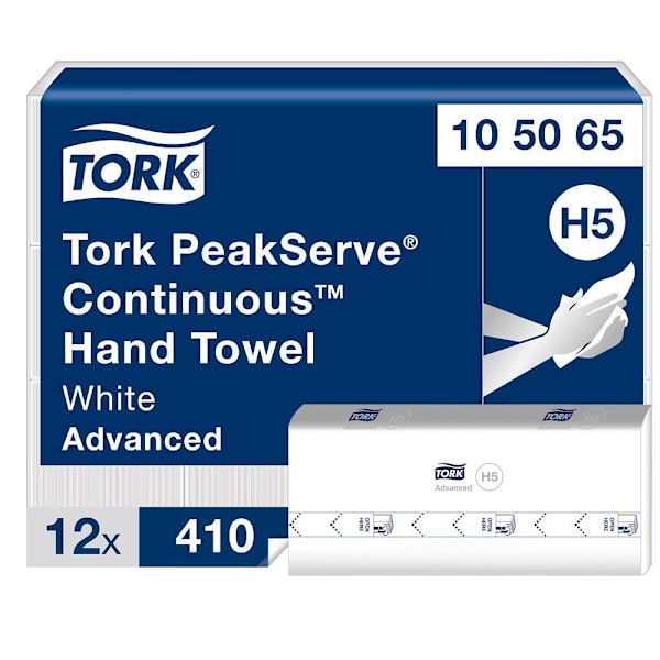 Tork Advanced PeakServe Continuous Hand Towels, Compressed, White, H5 System, 4,920 Sheets/Case (12 Packs of 410)