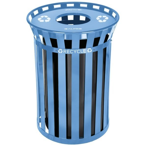 Alpine Industries Outdoor Metal Recycling Waste Receptacle - 38 Gallon, Blue