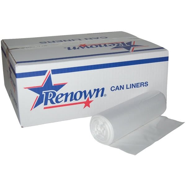 Renown Can Liner, 12-16 Gal., 8 Mic, High-Density, Natural, 24" X 33", Case Of 1000