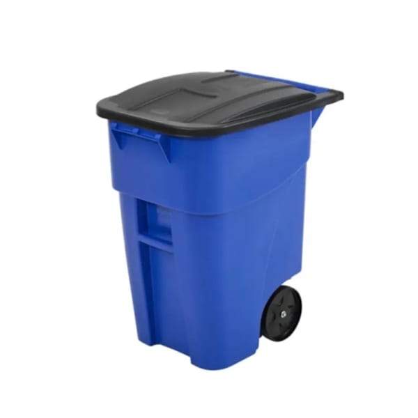 Rubbermaid Commercial 50 Gallon Rollout Trash Can With Lid (Blue)