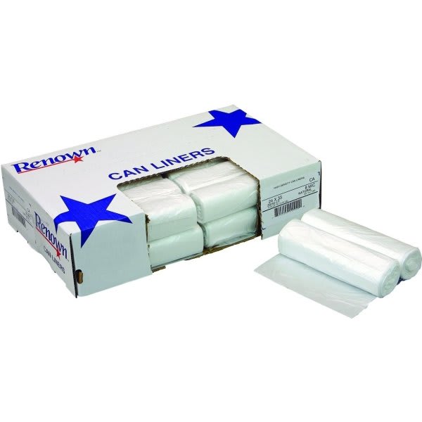 Renown Can Liner, 7-10 Gal., 8 Mic, High-Density, Natural, 24" X 24", Case Of 1000