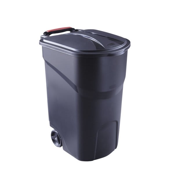 Rubbermaid Commercial Roughneck 45 Gallon Wheeled Rollout Trash Can W/Lid Black