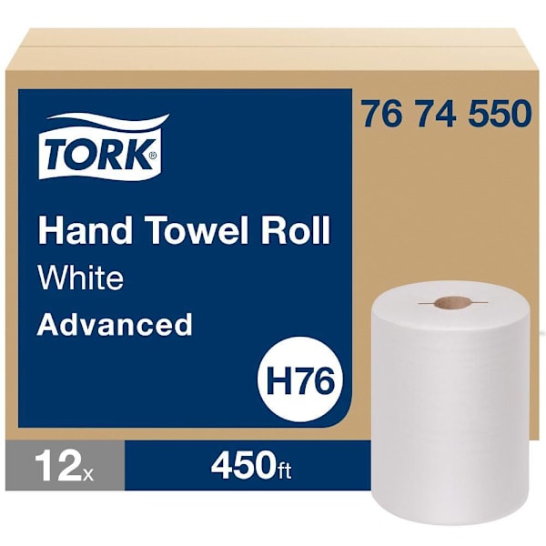 Tork Advanced Controlled Hardwound Paper Towels, 7.5" Width, White, 450 ft/Roll, 12 Rolls/Case