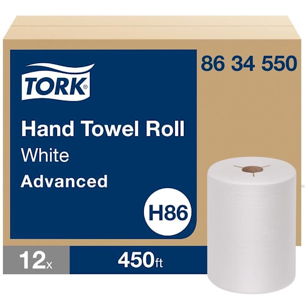 Tork Advanced Controlled Hardwound Paper Towels, 8" Width, White, 450 ft/Roll, 12 Rolls/Case