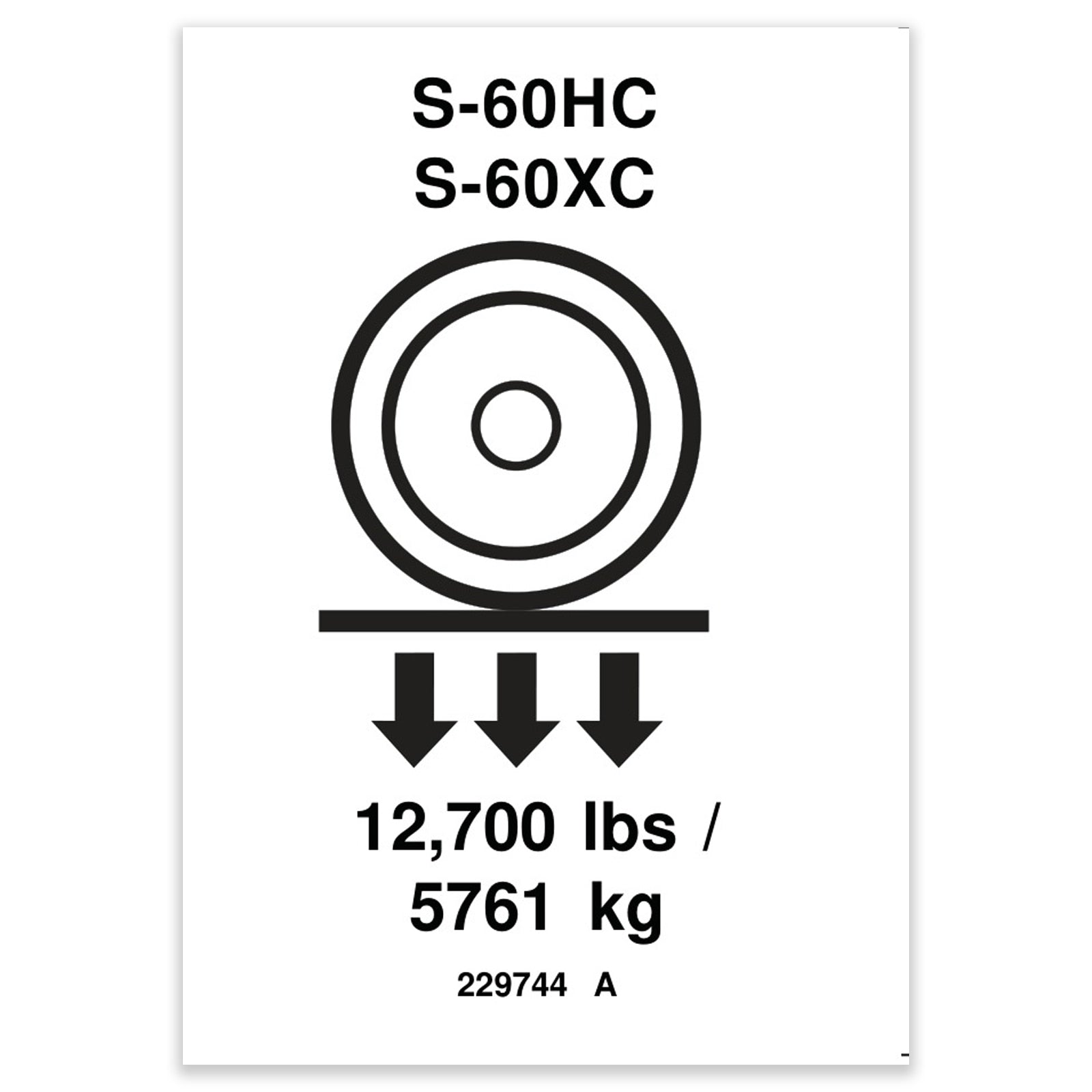 Genie Part # 229744GT – Decal, Label, Wheel Load S60XC