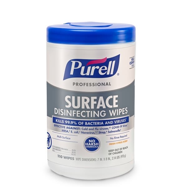 Purell 7 In. X 8 In. Professional Surface Disinfecting Wipes Citrus Case Of 6