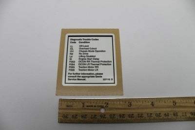 Genie Part # 237116GT – Decal, Label, Fault Codes