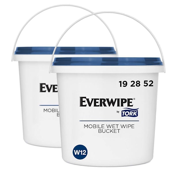 EVERWIPE By Tork Mobile Wet Wipe Buckets, Resealabe Lid, White, Case Of 2