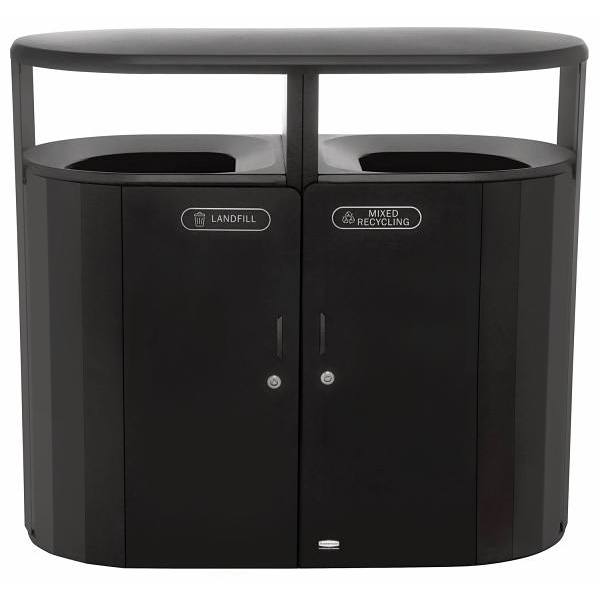 Rubbermaid Commercial Resist 23 Gal. Dual Stream Trash And Recycling Bin (Black)