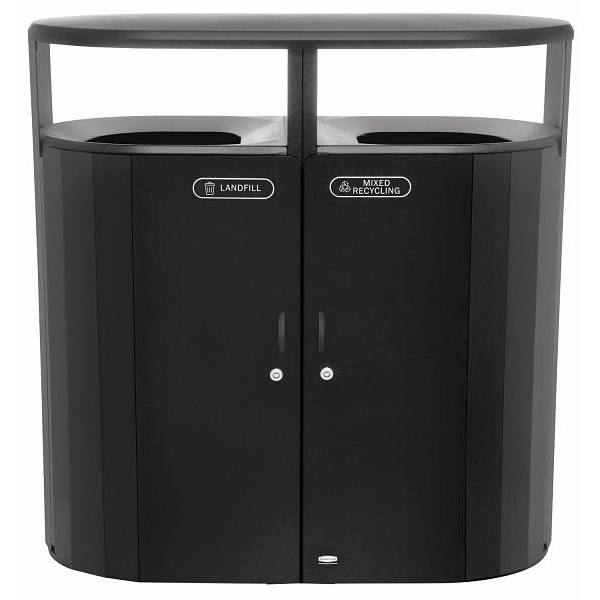 Rubbermaid Commercial Resist 33 Gal. Dual Stream Trash And Recycling Bin (Black)