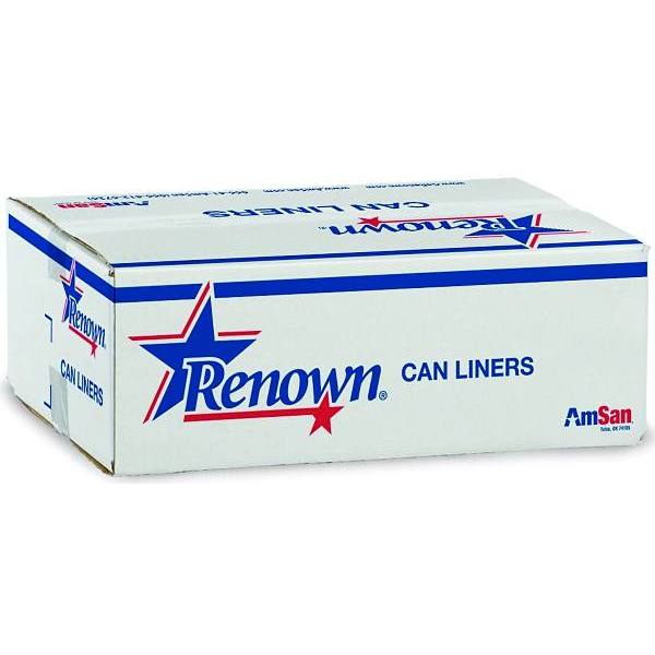 Renown Can Liner, 60 Gal., 2 Mil, Low Density, Black, 38" X 58", Case Of 100