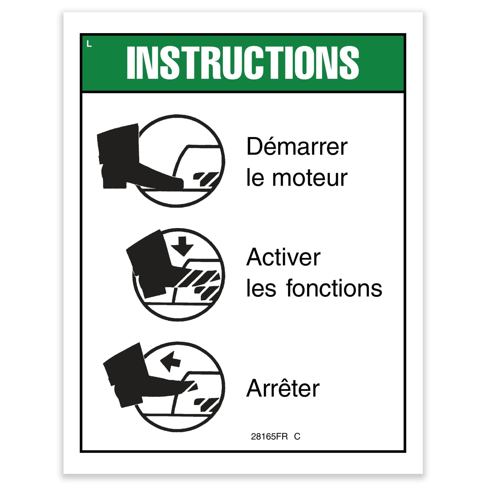 Genie Part # 28165FRGT – Decal, Notice, Footswitch Oper