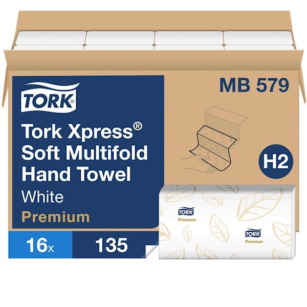 Tork Premium Xpress Soft Multifold Hand Towels, White, H2 System, 2,160 Sheets/Case (16 Packs of 135)