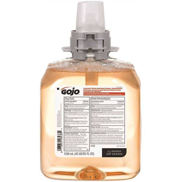 Gojo Luxury Foam Antibacterial Handwash, Fresh Fruit, 1250 mL Foam Hand Soap Refill For Push-Style Dispense, Case Of 4