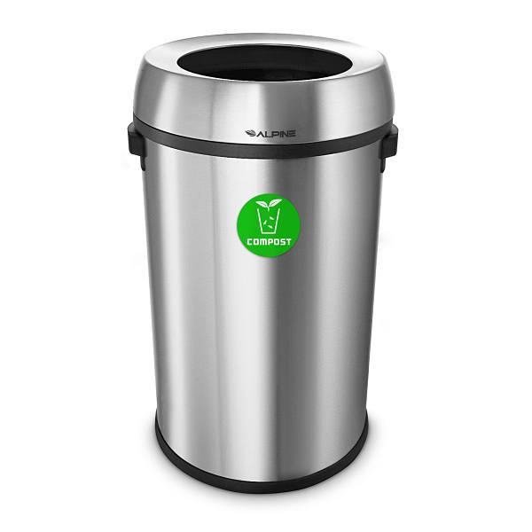 Alpine Industries 17-Gallon Stainless Steel Open Top Compost Bin Trash Can
