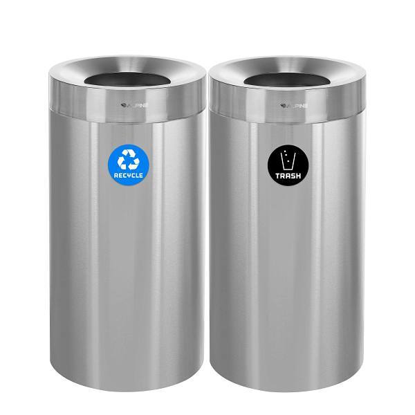 Alpine Industries 54 Gallon Ss Decorative Recycling And Trash Can Package Of 2