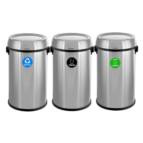 Alpine Industries 51 Gallon Stainless Recycle/Trash/Compost Recycle Package Of 3