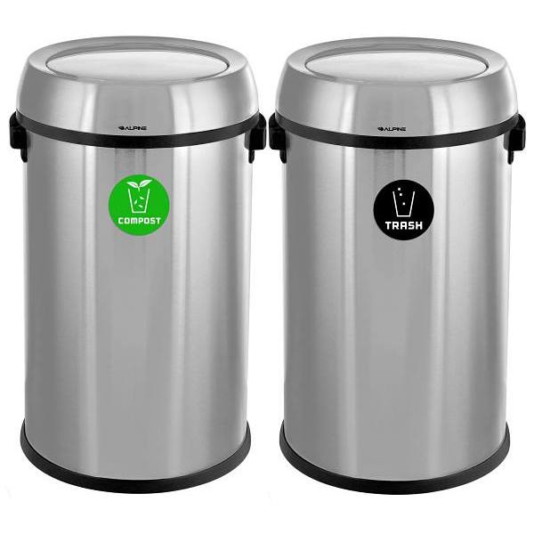 Alpine Industries 34-Gallon Ss Compost/Trash/Recycle Station/Lid Package Of 2