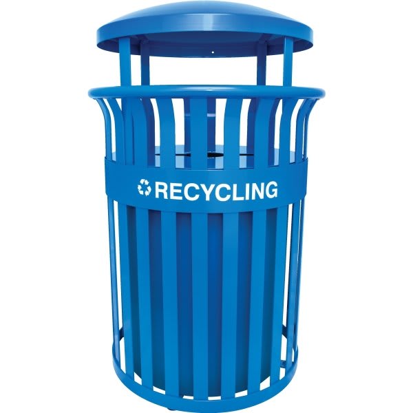 Ex-Cell Streetscape 35.5 Gallon Steel Receptacle Recycling W/ Canopy (Blue Gloss)