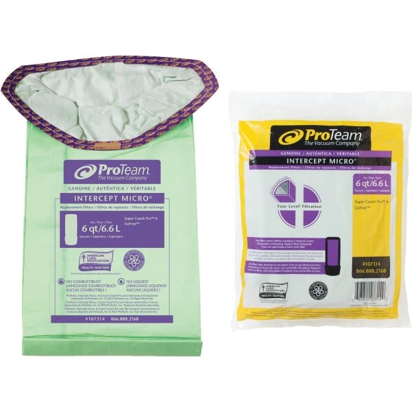 ProTeam Intercept Micro Filter Bags For 6 Quart ProTeam Gofit And Super Coach PRO 6 Commercial Backpack Vacuums, 10-Pack