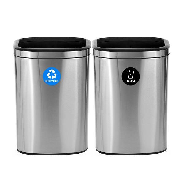 Alpine Industries 21 Gallon Ss Decorative Slim Recycling And Trash Package Of 2