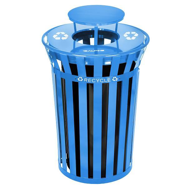 Alpine Industries 38 Gallon Blue Metal Outdoor Recyc Receptacle W/Lid