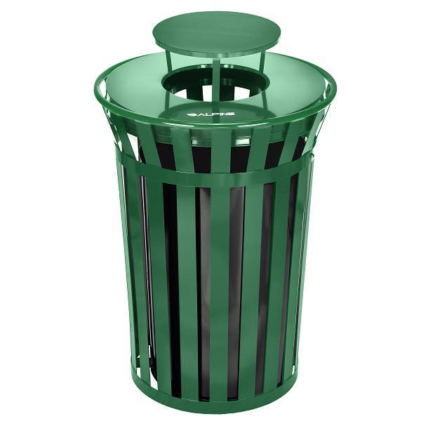 Alpine Industries 38 Gal Green Metal Slatted Outdoor Can Receptacle Rain Bonnet